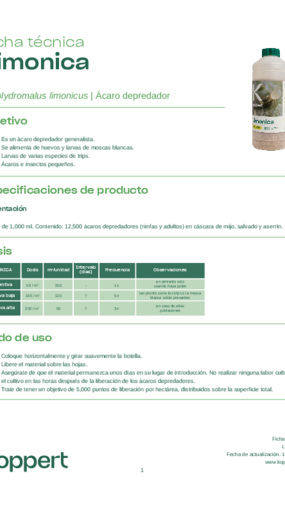 Ficha técnica de Limonica - © Koppert México S.A. de C.V. Ficha técnica de Limonica